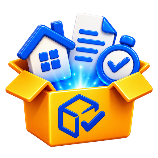 OBLIBOX app icon: an open box with a home, document and checklist